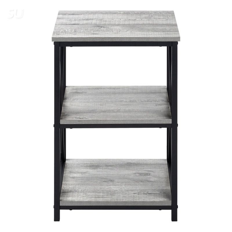 Accent Table, Side, End, Nightstand, Lamp, Laminate, Metal, Black, Gray