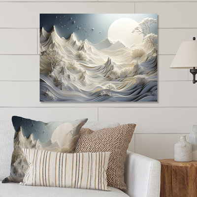 Abstrait Snowy Winter Mountains III - Paysage abstrait en métal, art mural