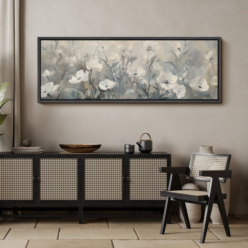 «Greenish Gray Flowers Relaxing Calm», impression sur toile encadrée surdimensionnée, H 20 po x l 60 po