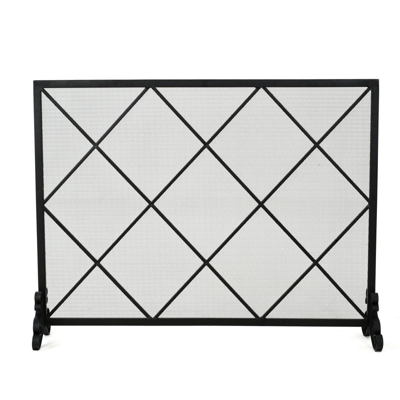 Pare-étincelles en fer - panneau simple, diamant minimaliste moderne, l 41,5 po x P 8,9 po, H 32,1 po, foyer classique noir élégant, 41,5 po, 8,9 po