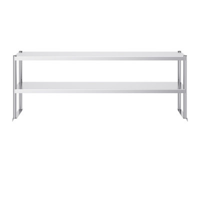 SUS201 Stainless Steel Overshelf 12 x 72 Inch 1 Piece Silver Adjustable Shelves Double Tier