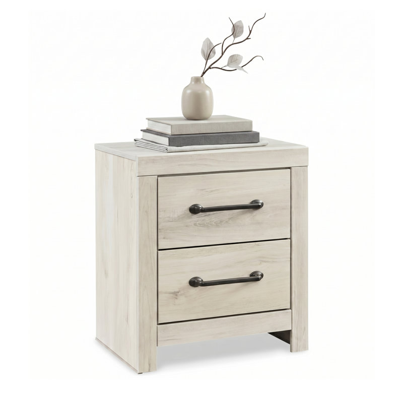 Table de chevet 2 tiroirs Drystan, Blanc vaporeux