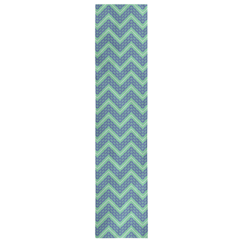 Stephenie Classic Hand Drawn Chevron Table Runner, 16" x 72", Green/Royal Blue