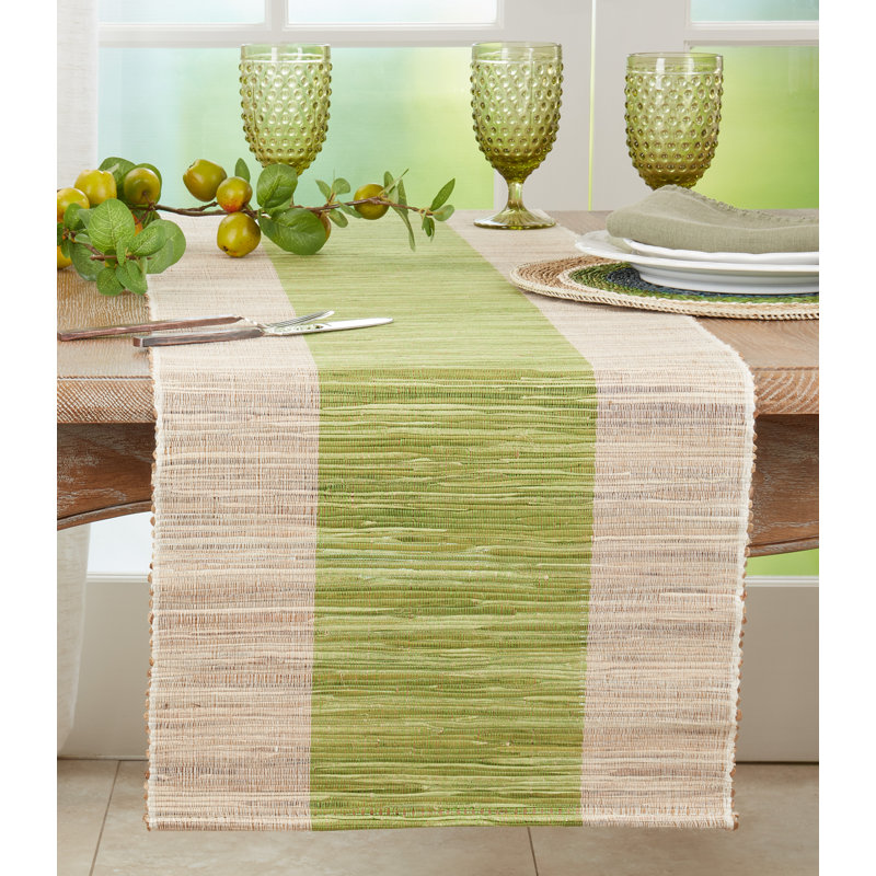 Doody Water Hyacinth Banded Table Runner, Green