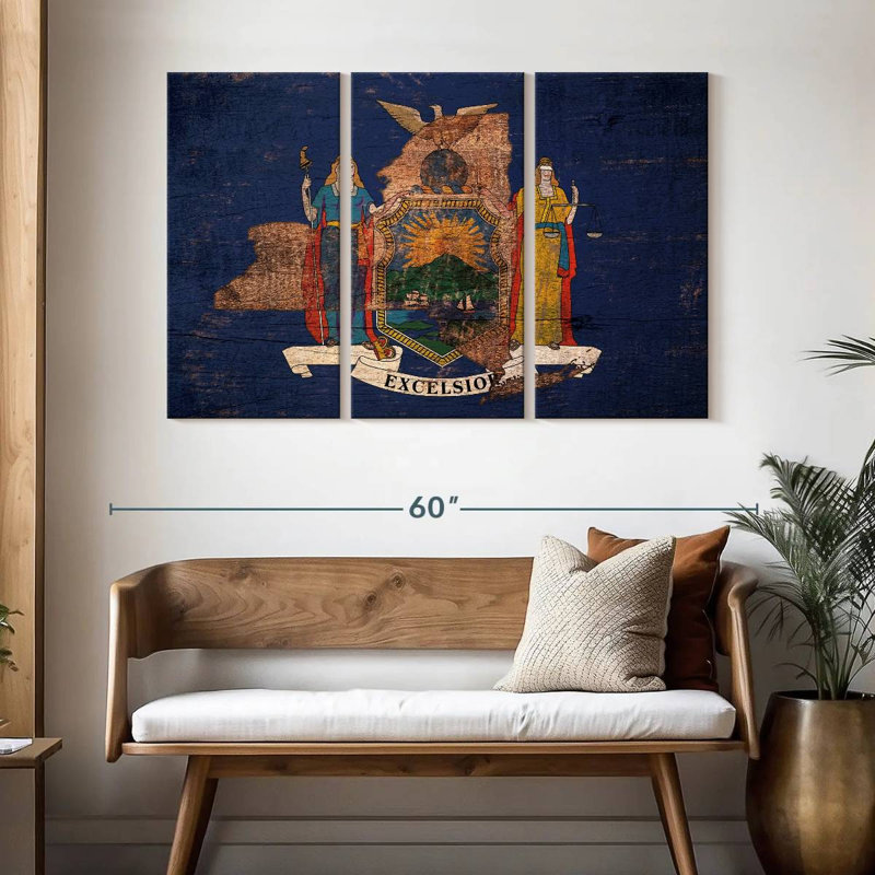 Borges State Map Over New York Flag, 32" H x 50" W