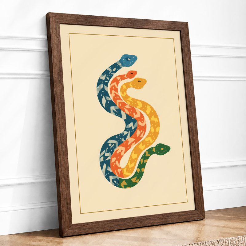 Entwined Serpents Art Deco - Framed Print, A4 - 29.7 x 21.0 cm, Walnut