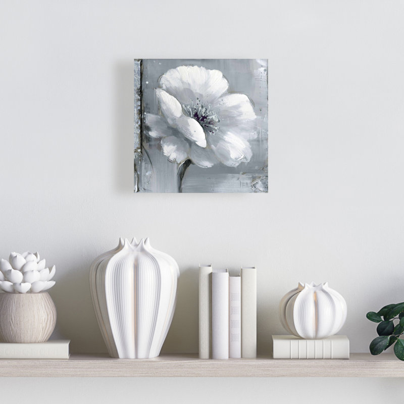 Toile florale grise et blanche - Décoration murale industrielle pour chambre à coucher