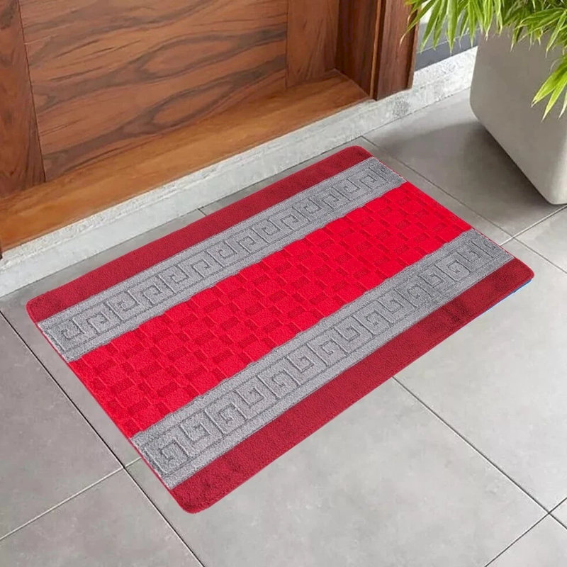 Non-Slip Red-Grey Indoor Area Rug – Washable Large & Small Door Mat, Hallway, Bedroom & Kitchen Floor Mat