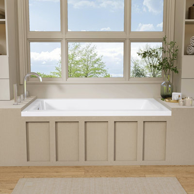 54 In. X 32 In. Rectangular Drop-In Soaking Bathtub Acrylic Bathroom Soaking Bath Tub With Left Drain In White