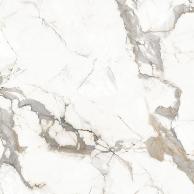 48" x 48" Porcelain Marble Look Glossy White Wall & Floor Tile Calacatta Carrara