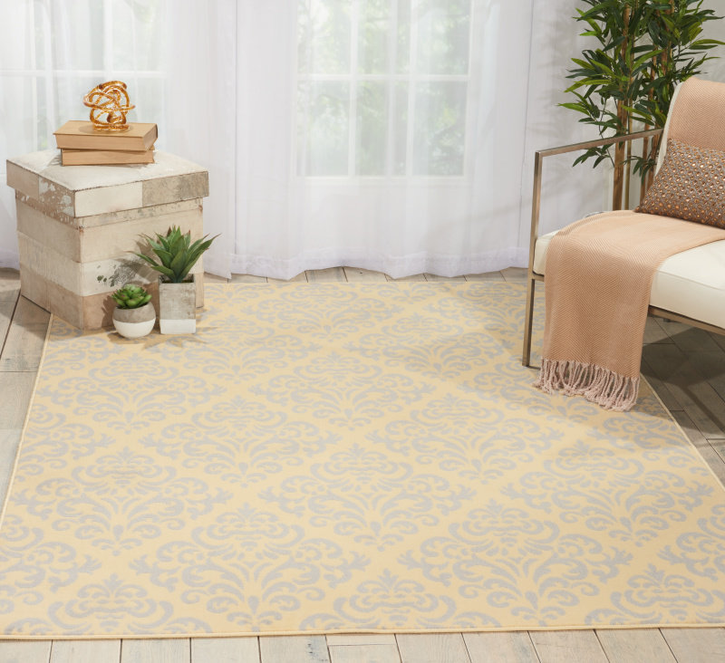 Tapis crème / gris à motif floral Florissant, Rectangle 7 pi 10 po x 9 pi 10 po