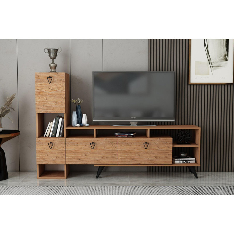Meuble télé moderne en pin 72,8 po x 47,2 po x 13,8 po | 100% panneau de particules enduit de mélamine, épaisseur: 0,7 pouce | Design scandinave, élégant et fonctionnel | Idéal pour les salons, les espaces de divertissement
