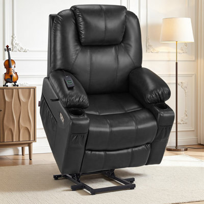 Power Recliner Lift Chair with Vibration Massage and Heat & Extended Footrest, Faux Leather