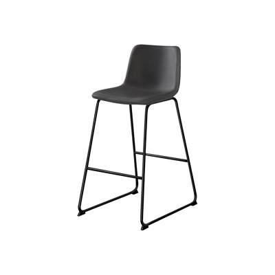 Chaise de bureau à hauteur de bar, tissu d'aspect cuir gris, assise moderne en métal noir, revêtement, structure