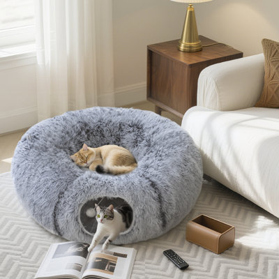 Donut Play Tunnel Bed with Washable Cushion and Toy Ball Light Grey