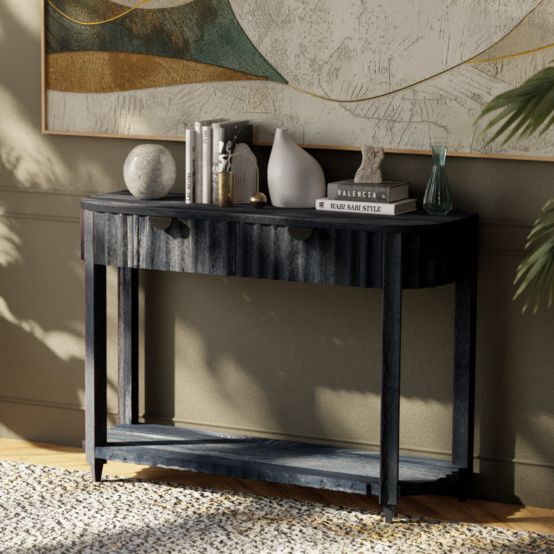 Console de hall d'entrée en bois de manguier massif avec finition sablée noire, Noir