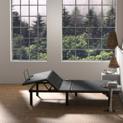 Grand lit réglable Btx4 - Pied réglable, pliable au centre, tissu d'ameublement tissé, télécommande sans fil, noir et gris et réglable, facile à assembler, + base