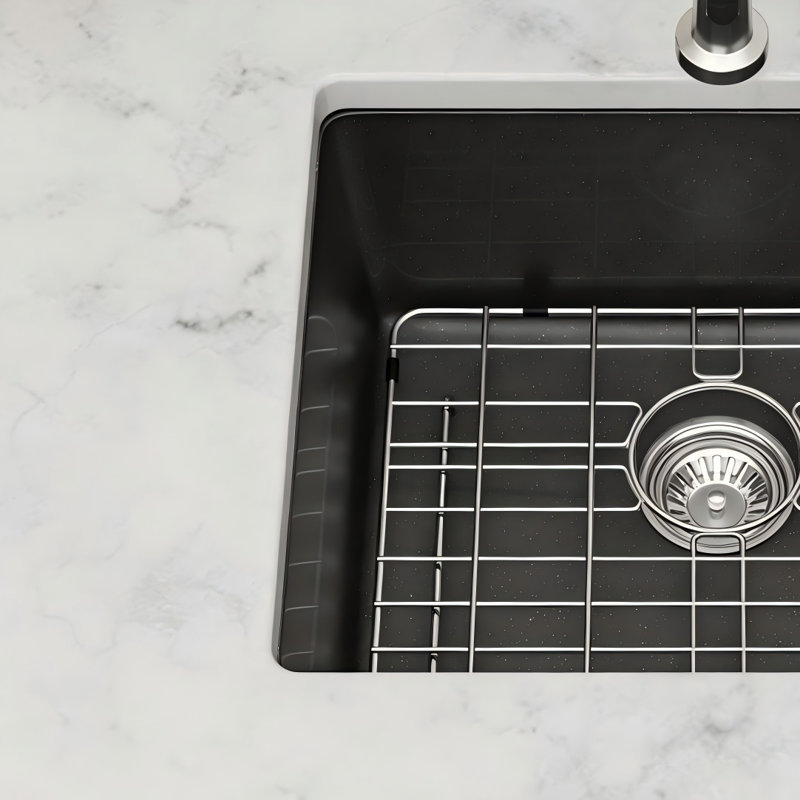 Évier de luxe en granite noir clair - Évier de cuisine / bar sous comptoir en quartz 21 po