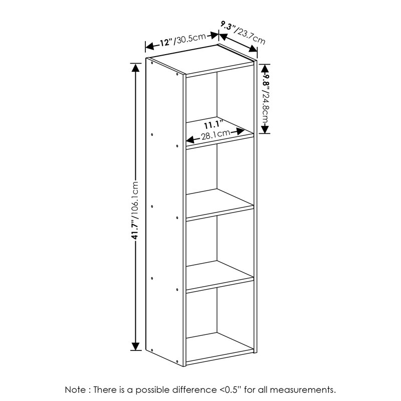 Furinno Pasir 4-Tier Open Shelf Bookcase, White