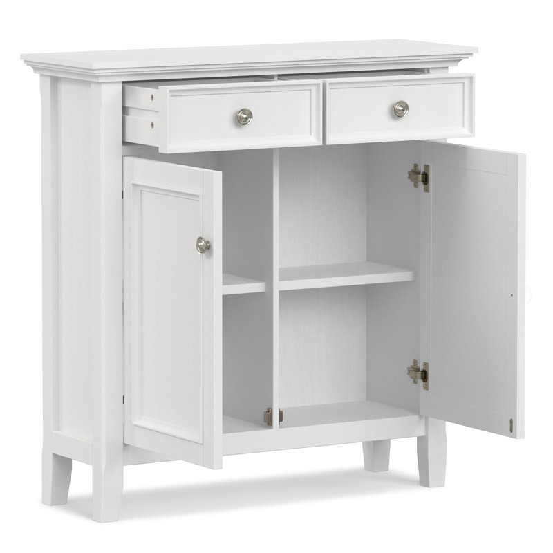 Manervia 36"W Solid Wood Entryway Storage Cabinet With 2 Drawers And Adjustable Shelves, White