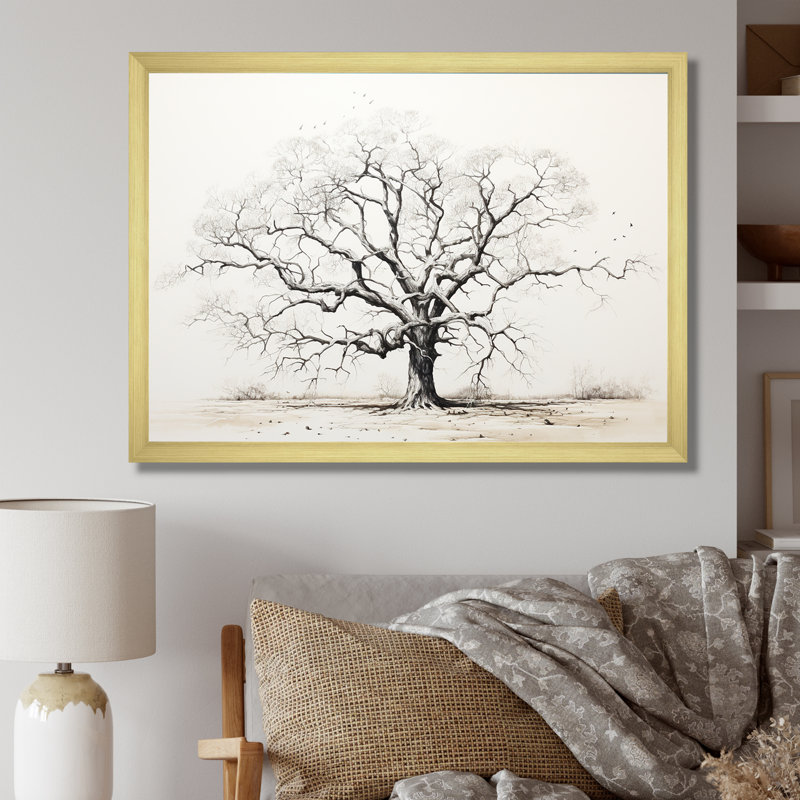 Arbre africain, minimalisme III, sur toile, H 12 po x l 20 po x P 1 po, Cadre photo doré simple