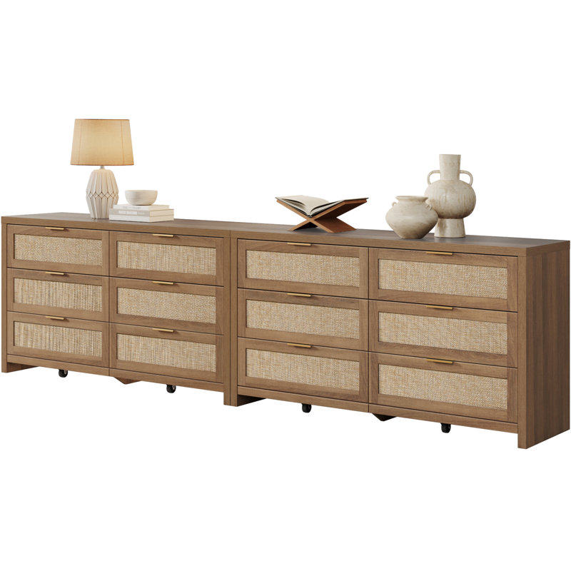 Chada Rattan 6 Drawer 56.85" Wide Dresser With Ample Storage, Walnut