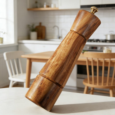 Acacia Wood Salt And Pepper Mill Set With Tray | Adjustable Ceramic & Stainless Steel Grinders For Fresh Ground Spices | Elegant Kitchen Countertop Design