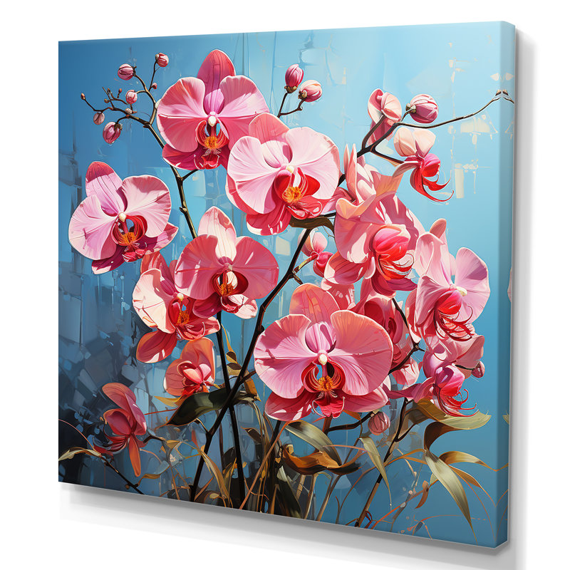 Orchidées roses néon sur toile, H 16 po x l 16 po x P 1 po, Toile tendue