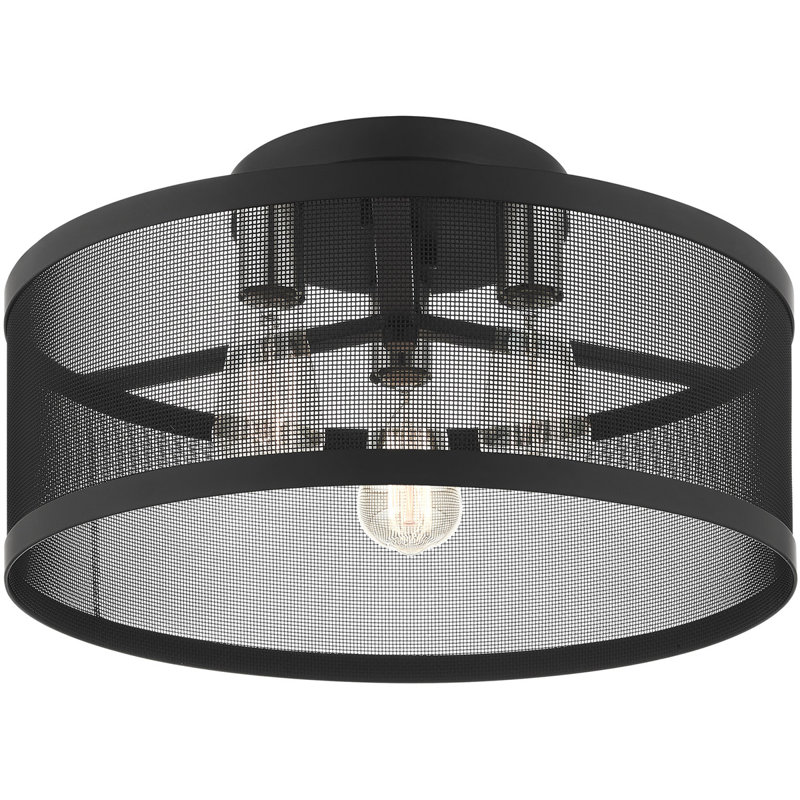 3 Semi Light Flush mount ceiling light fixture & Stainless Mesh Shade, Black/Brushed Nickel