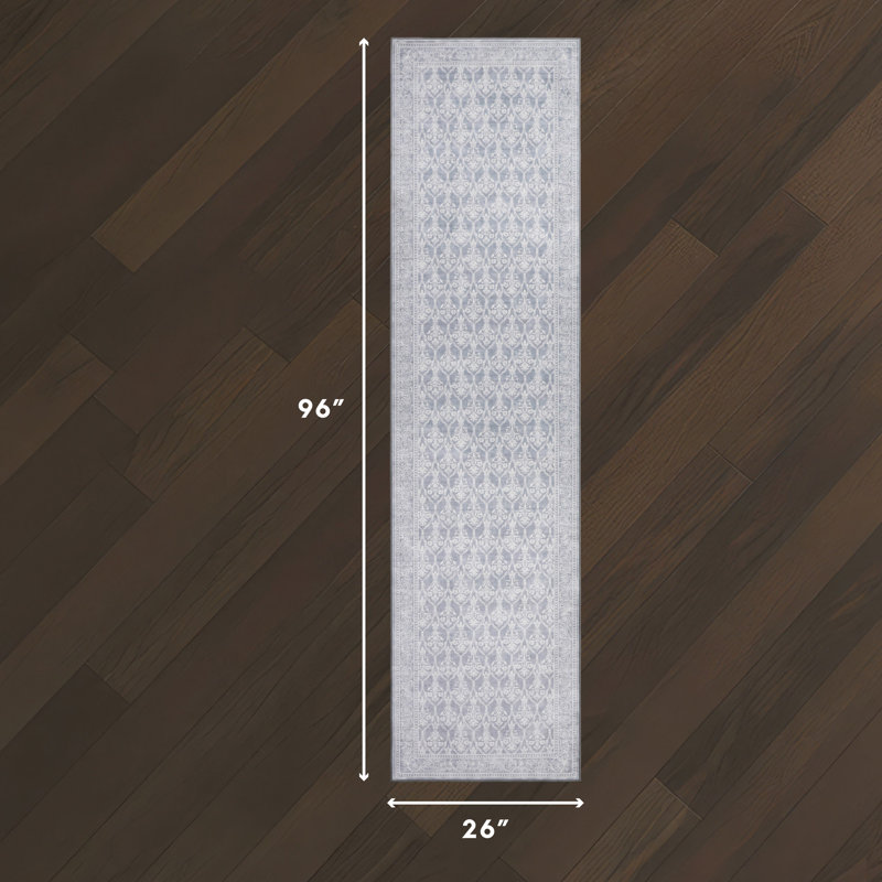Laura Ashley Washable Printed Velvet Rug, Grey, 2'2" x 8'