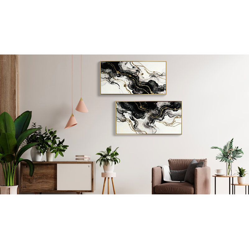 Art mural abstrait noir et blanc, 20 x 40 po sur 2, art polyvalent au fini ultrabrillant, 20 x 40 po, s'adapte à différents espaces