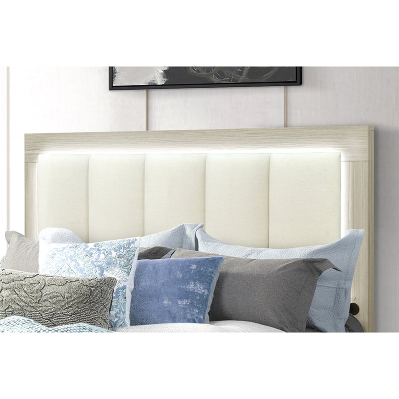 Grand lit Elsa avec rangement naturel et blanc à DEL Elsa