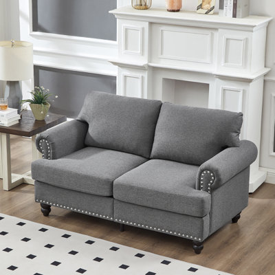 59,5 po de style américain classique à 2 places, rembourré à 100%, accoudoir rond avec fonction de rangement, structure en bois massif, poche à ressorts et coussin en mousse, housses de coussin amovibles