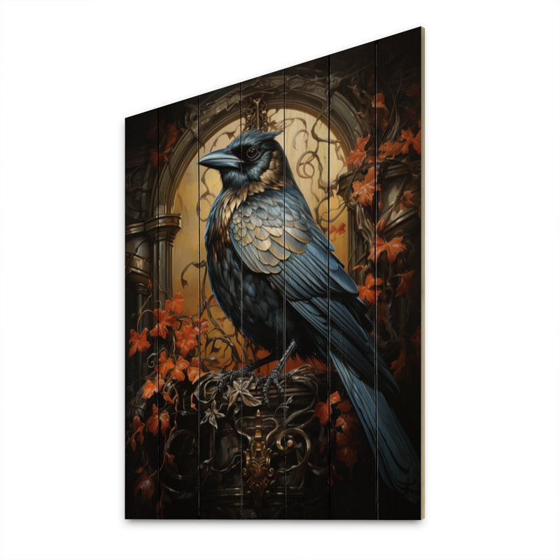 Crow Duality - Reproduction d'animaux sur bois de pin naturel, H 20 po x l 10 po x P 0,78 po