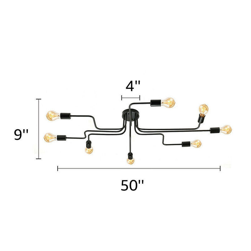 Plafonnier industriel semi-encastré Steampunk 8 têtes
