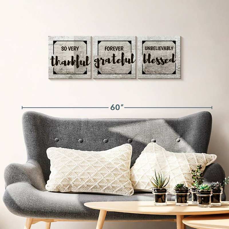 «Thankful Grateful Blessed II», 3 pièces, H 12 po x l 38 po x P 1,25 po