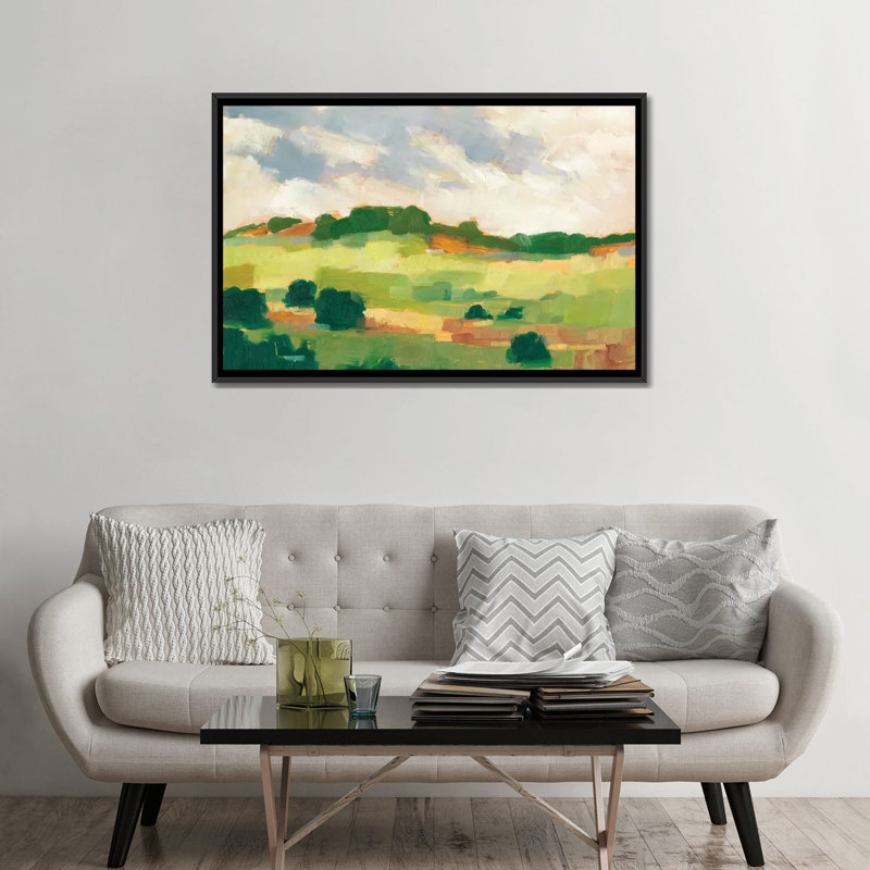 «Scattered Trees II» par Ethan Harper - reproduction d'art, H 32 po x l 48 po x 1,5 po, Toile avec cadre noir, Pas de tapis