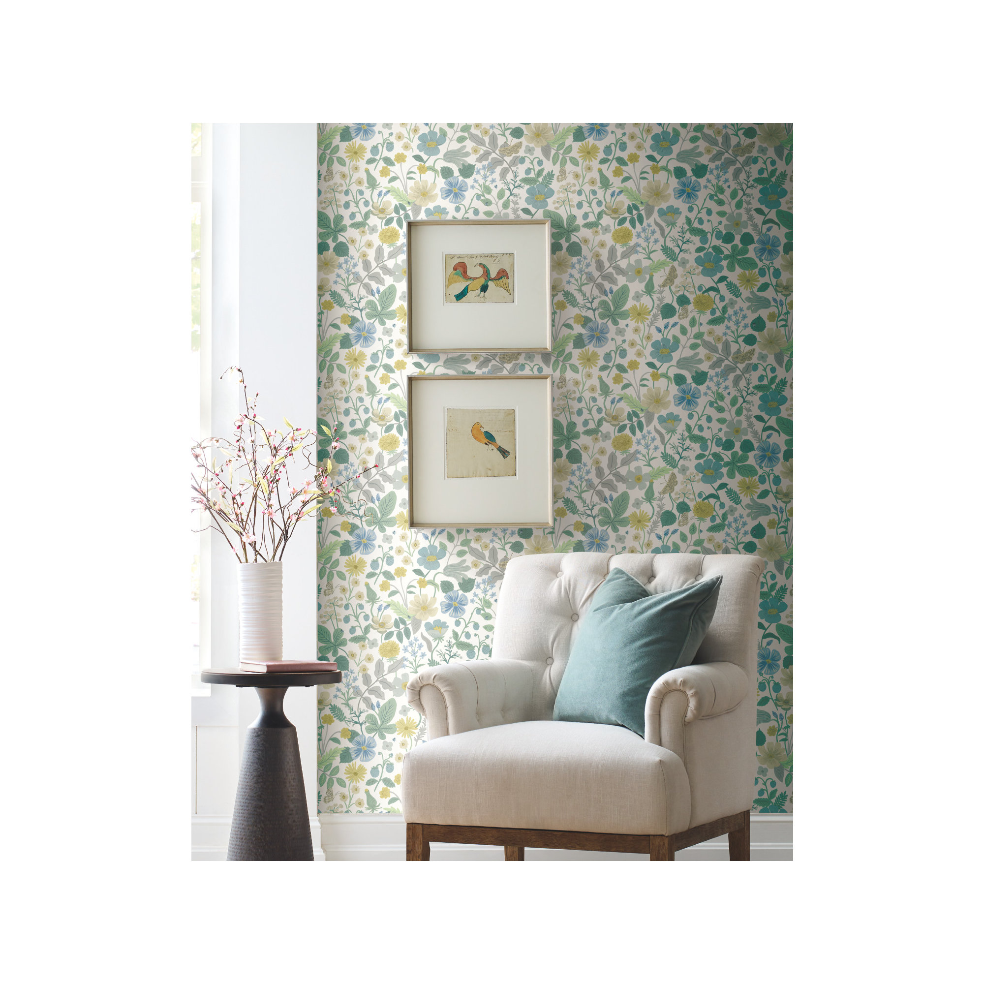 Rifle Paper Co. Strawberry Fields 27" L x 27" W Smooth Wallpaper Roll, Teal