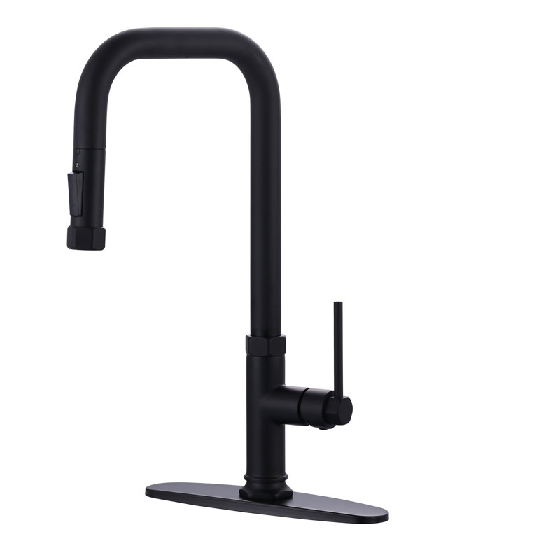 ARCORA Single Handle Pull Down Kitchen Faucet with Deck Plate, Matte Black