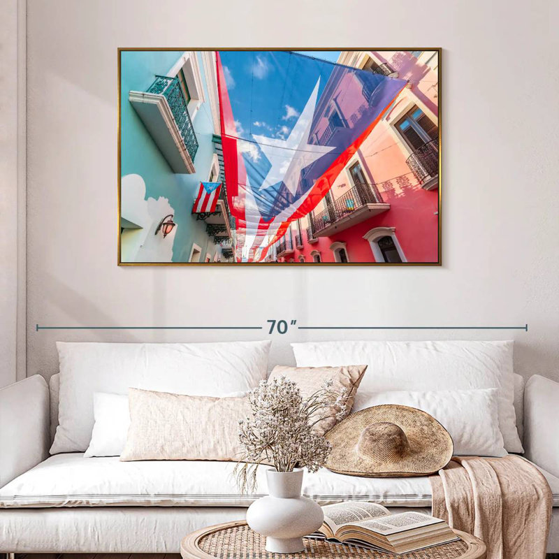 Drapeau de rue de Porto Rico, 46 po x 31 po, Cadre flottant doré