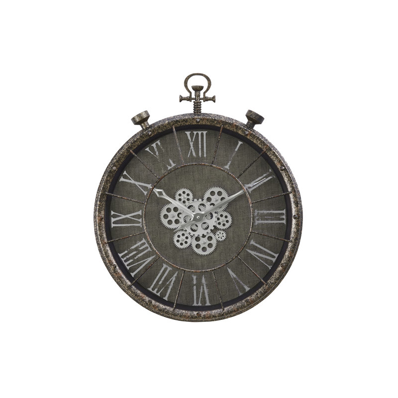 Clocks, 24" Round, Gear Mechanism, Wall Clock, Grey, Transitional