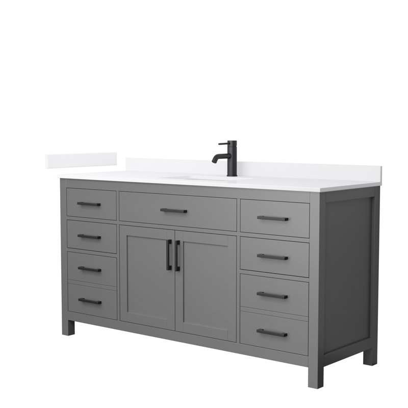 Beckett 66" Freestanding Single Bathroom Vanity with Quartz Top, White Quartz, Matte Black, Dark Gray