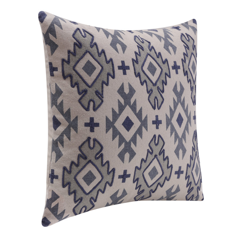 Geometric 100% Cotton Throw Square Pillow Cover, Polyester, Blue/Gray