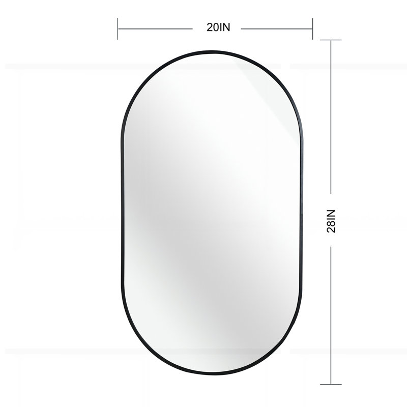 Miroir ovale en métal 20 pouces, 20 po x 28 po, Noir