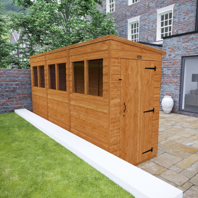 TigerFlex® Modular Buildings 12 ft. W x 4 ft. D Solid Wood Shiplap Pent Garden Shed