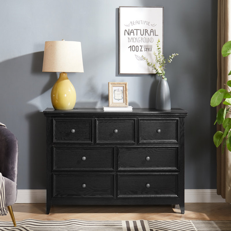 Armoire à 7 tiroirs pour le rangement - Commode noire avec fonction de basculement et tiroirs à glissement lisse