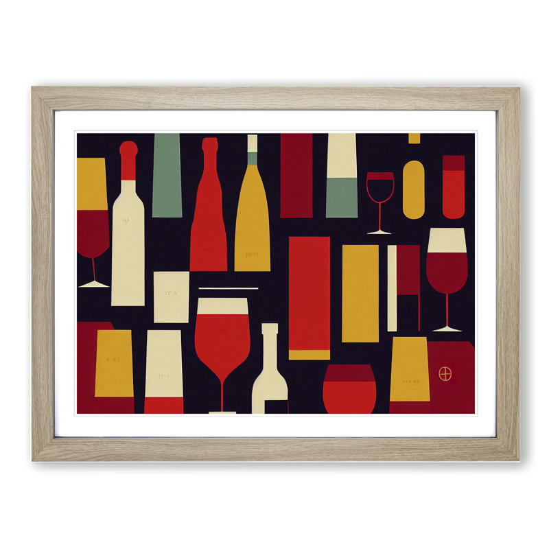 XH1022-10173X Wine Bottle Retro Art Vol.6 Abstract 1 Piece Single Picture Frame Wall Art, 34cm H x 46cm W x 2cm D, Oak