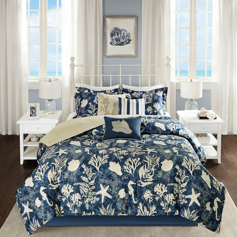 Édredon en coton 7 pièces Blue Queen, Édredon de grande taille et 6 pièces supplément