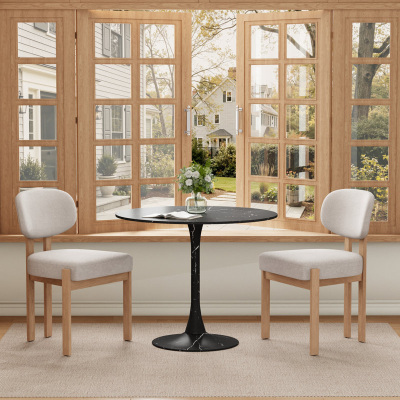 Ensemble de table de salle à manger 31,5 "avec chaises rembourrées Dearing, 3 Pieces: Table, 2 Chairs, Black Marble, Beige