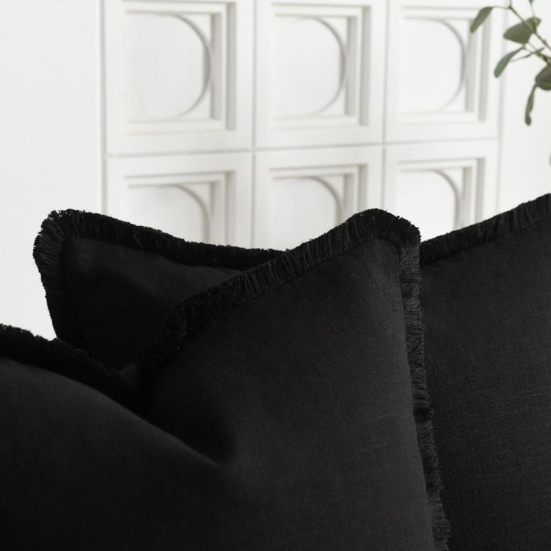 Housse de coussin en lin délavé texturé Boho Farmhouse, Noir, Rectangle H 12 po x l 20 po